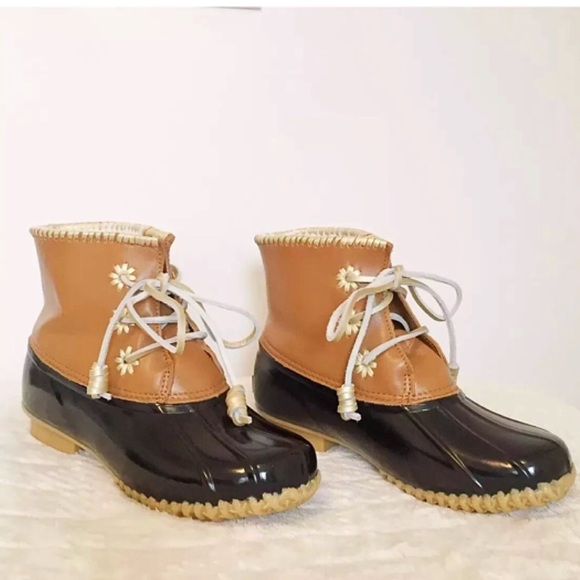 Jack Rogers Shoes - JACK ROGERS CHLOE Tan Black Leather Rain Duck Boot